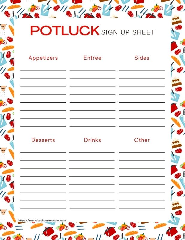 Free Printable Potluck Sign Up Sheets / Free printable potluck sign up